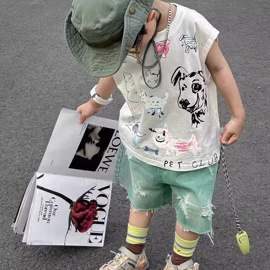 Áo vest không tay in hình hoạt hình thoáng mát cho bé trai 1-7 tuổi