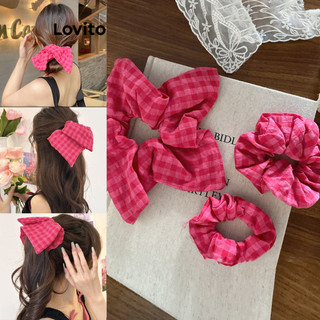 Lovito Dây buộc tóc Scrunchie màu đỏ Gingham Rose thông thường cho nữ LFA32144