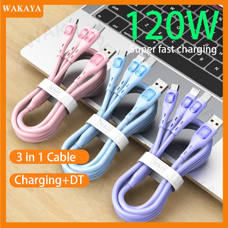 Cáp Sạc Siêu Nhanh 120W Chất Lỏng Mềm Keo 3 Trong 1 Micro USB 6A Điện Thoại Di Động Dây Dữ Liệu Cho 