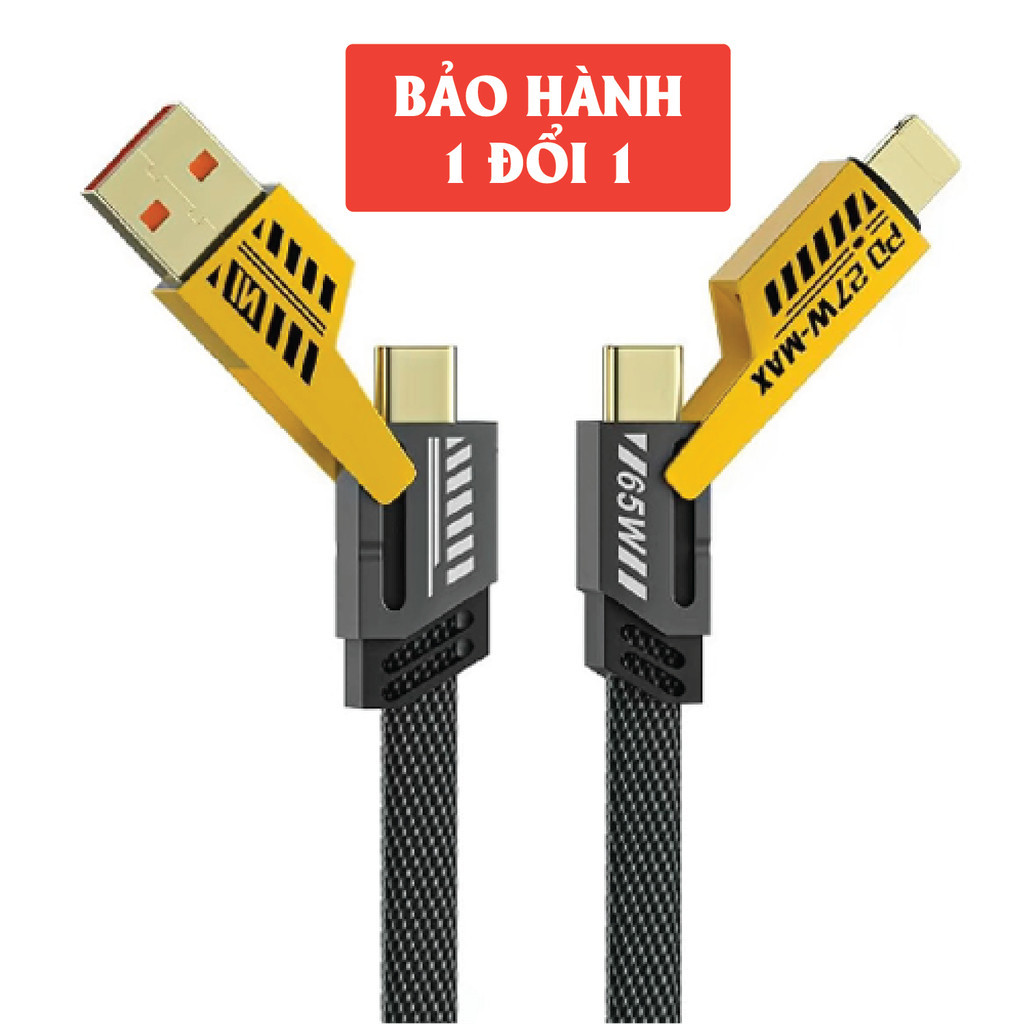 Cáp sạc 4in1, Dây sạc nhanh tối đa 65W. Dây dù, đầu cáp kim loại, chống gẫy - Dây sạc 4 in 1. Củ sạc