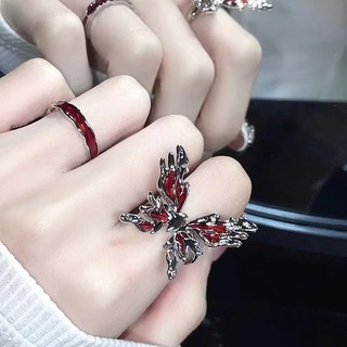 Nhẫn bướm men đỏ cho nữ, nhẫn ngón tay chỉ số có thể điều chỉnh mở cao cấp