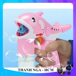 Đồ chơi súng thổi bong bóng cá heo bóp tay 2 BÌNH CÓ CHẠY PIN