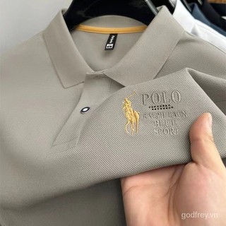 Áo Phông Nam Ngắn Tay thanh niên và trung niên mùa hè rộng rãi cổ bẻ thêu POLO