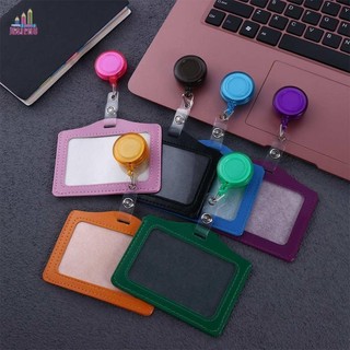 JESJELIU Id Huy Hiệu Chủ Thẻ Làm Việc Thẻ Kinh Doanh Huy Hiệu Kẹp Phong Cách Chân Trời Da PU Có Thể Thu Vào Huy Hiệu Cuộn