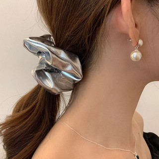 Dây Buộc Tóc Ren Bạc Nơ Lớn Scrunchie Thời Trang Nữ Phụ Kiện Tóc