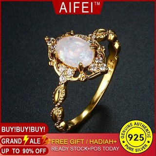 Nhẫn mạ vàng 18k đính đá opal nhân tạo phong cách Âu Mỹ