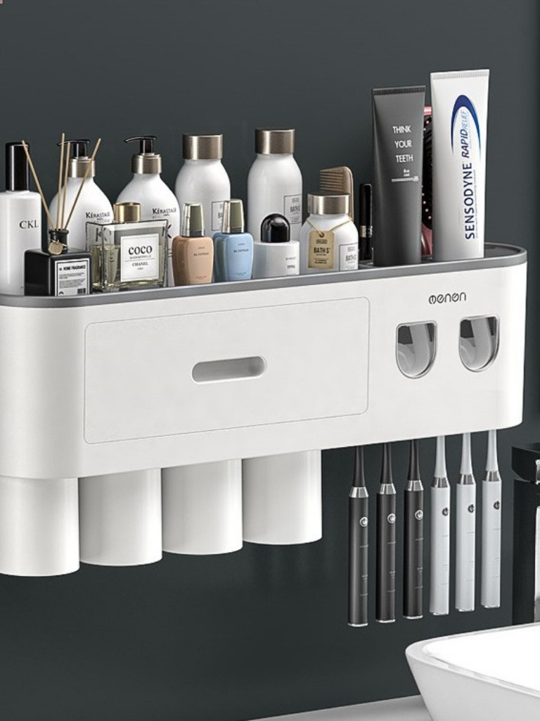 {Home pajamas} Bộ 2 Nhả Kem Đánh Răng Tự Động OENON - Kệ Treo Bàn Chải Lắp Đặt Dán Tường Gạch Men K