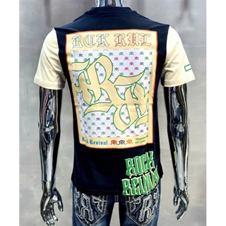  Áo Thun Nam Rock Revival Màu Đen Phối Vai Kem In Hoạ Tiết Nổi_RR136 