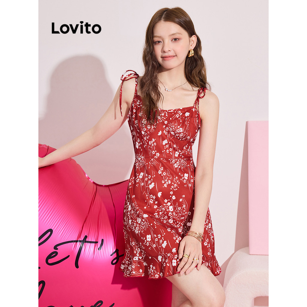Lovito Váy xếp nếp hoa có nơ thông thường dành cho nữ L94AD111