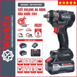 Máy siết bulong dùng pin Workfix WF-IW470N chân pin phổ thông, Lực siết 470NM siêu khỏe, Kèm bộ phụ kiện 25 chi tiết