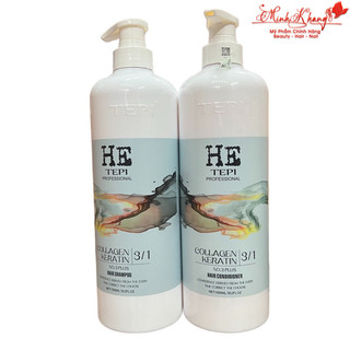 Bộ dầu gội xả HE TEPI Collagen Keratin No3 siêu mượt phục hồi tóc 3 in 1 1000mlx2 