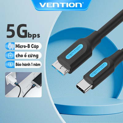Cáp sạc Micro-B Vention 5Gbps chuyển từ đầu Type-C 3.0 sang Micro USB cho Samsung Huawei Xiaomi Meizu