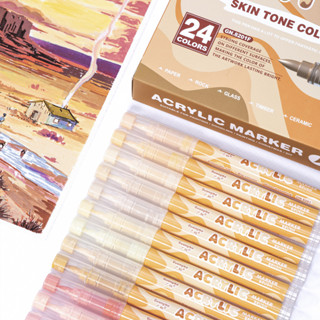 Guangna 24 Màu Sắc Da Tông Màu Acrylic Bút Sơn, Đầu Cọ Sơn Bút Đánh Dấu Cho Gỗ, Thủy Tinh, Vải, Đá Tranh Sơn Bút Nghệ Sĩ Vẽ
