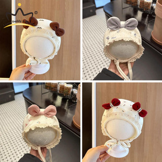 Mũ Bé Xuân Thu Phong Cách Ngọt Ngào Công Chúa Fontanel Bảo Vệ Mũ Nhỏ Cherry Cô Gái Tòa Án Bảo Vệ Tai Mũ Chống Gió