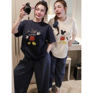 Set Đồ Bộ Nữ Áo Cotton Tici Mikeyy RỜI  Mix Quần Baggy Kate Cotton Bi Xanh Đen Phối Bèo Bigsize  42-83 KG Top 