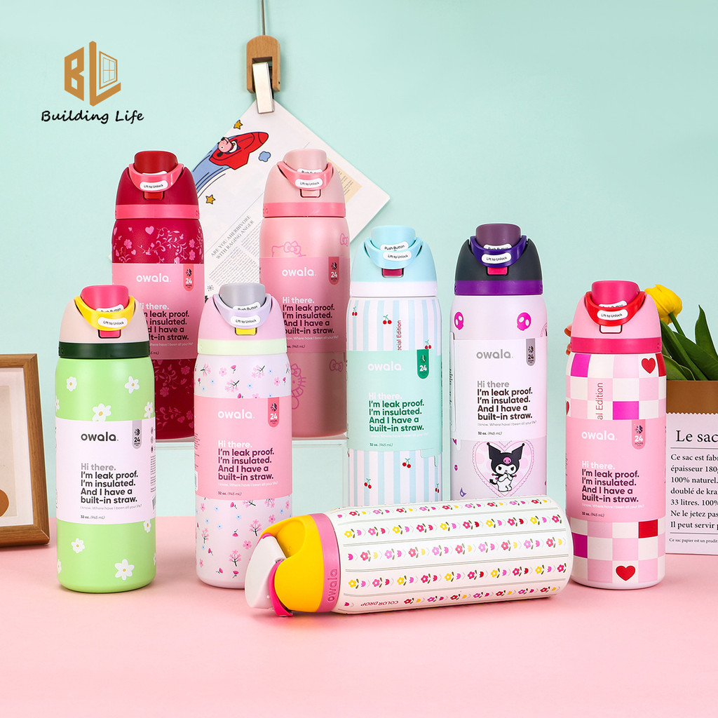 Owala Cup FreeZip Owala Fresh Series Hello Kitty Kuromi Bình nước bằng thép không gỉ cách nhiệt có ố