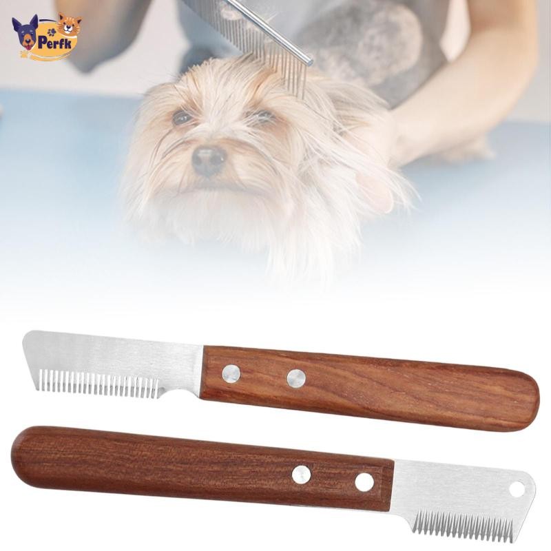Perfk Tay Cầm Gỗ Dao Chải Lông Thú Cưng Có Lỗ Treo Giữ Áo Lông Mịn Và Mềm Mại Chó Mèo Thú Cưng Lược 
