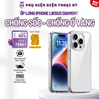 Ốp Lưng Trong Suốt Chống Ố Vàng Likgus Lưng Cứng Viền Mềm Chống Sốc Cứng Cáp Cho IPhone 11 12 13 14 15 Pro Max Plus