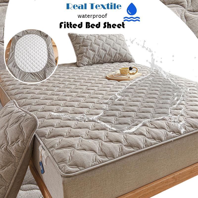 Vỏ ga chun chống thấm 3 lớp - Cotton trắng/xám - 2mx2m