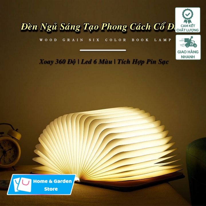 [HCM] - Đèn Sách Vân Gỗ Wooden Grain Six Color Book Lamp - Home & Garden Store