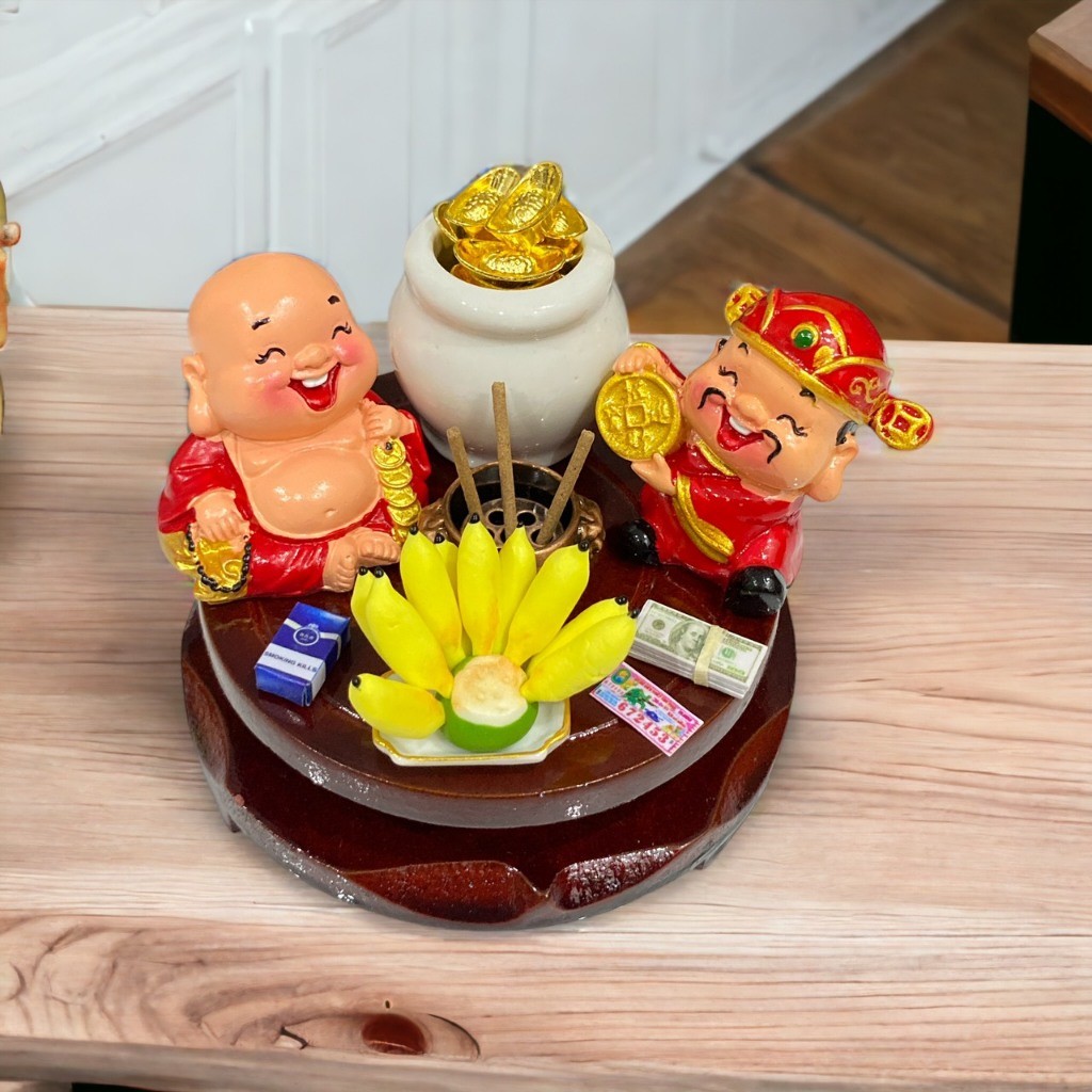 Bàn thờ ông địa mini bàn thờ thần tài thổ địa trang trí bàn làm việc tượng thần tài mini may mắn