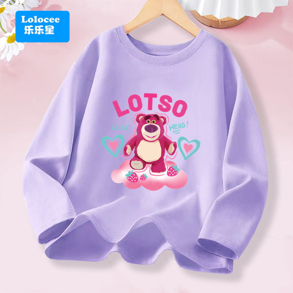 Áo thun trẻ em Lotso 3-14 tuổi Bé gái Lotso Dâu Tây in hình gấu Áo thun dài tay cho bé gái CMXFY01