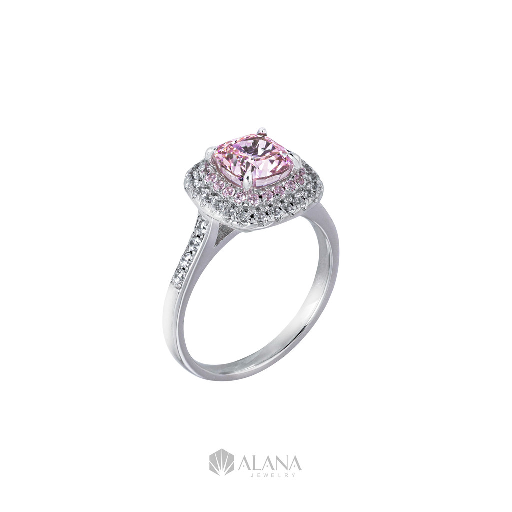 NHẪN CUSHION HỒNG XOÀN NAM PHI CHỦ 7X7 ĐÍNH CZ BẠC 925 (CHIẾC) – RWS070024