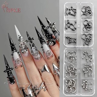 SPKE 20/30/60 chiếc vòng tròn hợp kim retro 3D phong cách Punk đen trắng trang trí móng tay VN