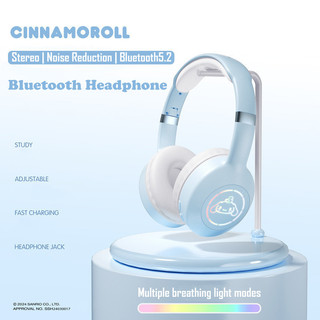 Tai nghe Bluetooth 5.2 không dây Cinnamoroll có đèn thở RGB Kuromi My Melody Pochacco Màu hồng dễ thương Chất lượng âm thanh HiFi Độ bền dài Giảm tiếng ồn Tai nghe Sanrio EM-368 