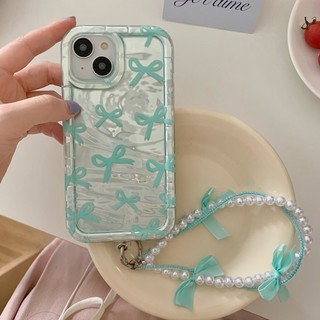 Vỏ TPU gợn nước màu xanh nơ cho Apple IPhone 15 14 13 12 Pro Max Vỏ vòng tay dây chống sốc