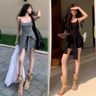 Phiên bản Hàn Quốc giảm béo eo phong cách đơn giản với váy ngắn tay khí chất