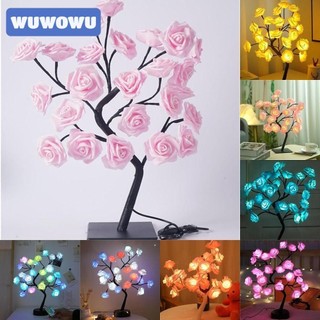 WUWOWU Đèn Bó Hoa Hồng, 24 Đèn Bàn Hoa Hồng Nhựa, Quà Tặng Đèn LED USB Hoạt Động Cây Cảnh Đèn Ngủ Valentine