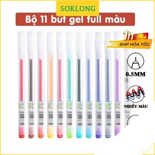 Bộ 11 bút gel Resun full màu nét 0.5mm đầu kim B18 bút mực viết bài nét đẹp mực trơn tru