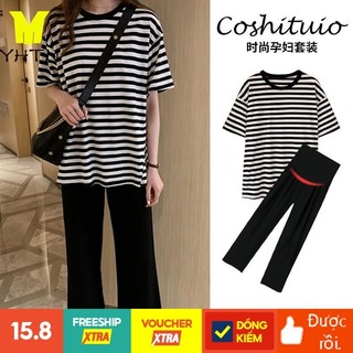 YHTN quần áo bầu set đồ bộ bà bầu lửng Thời trang bigsize bộ bầu mùa hè dễ thương xinh đồ bộ bầu