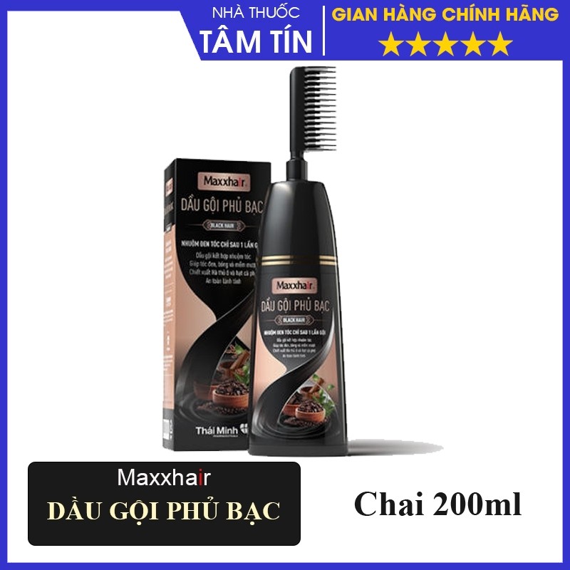 Dầu Gội Phủ Bạc Maxxhair - Dầu Gội Thảo Dược Nhuộm Đen, Giúp Đen Tóc, Bóng Mượt, Giảm Rụng Tóc An Toàn