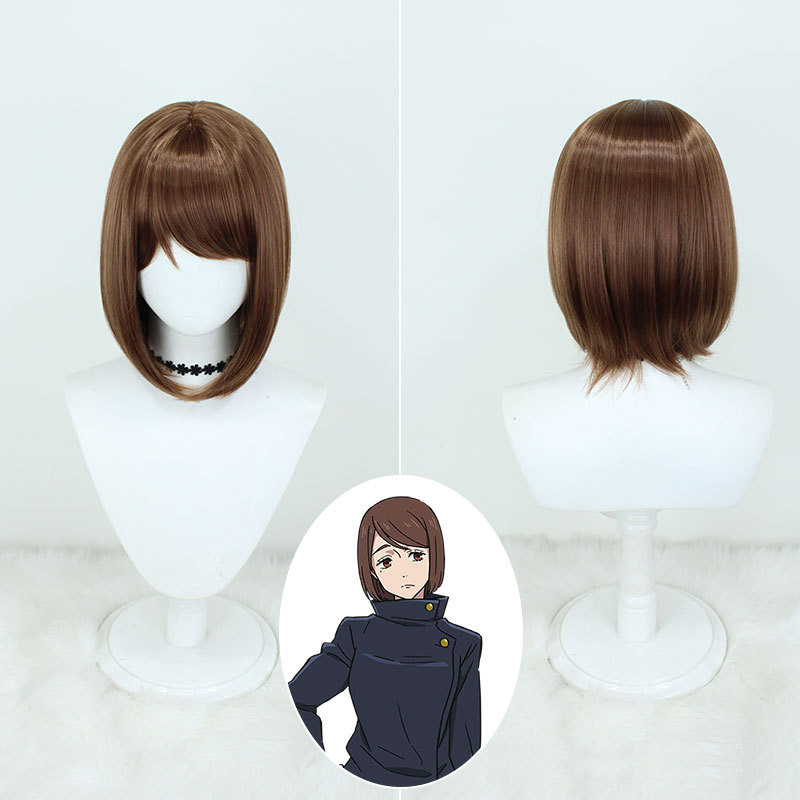 Tóc Ngắn Màu Nâu Cho Jujutsu Kaisen 2 Ieiri Shoko Anime Cosplay Tóc Giả Miễn Phí Mũ