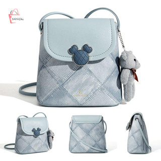 Shngki Túi xách mickey đeo chéo đeo vai Dễ Thương Túi bucket cute Túi Nữ Xinh Hàn Quốc Xô Màu Xanh Denim Kết Cấu MNS