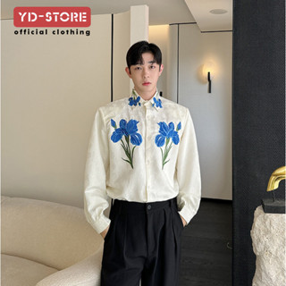 Mùa Thu 2024 Phong Cách Quốc Gia Niche Cao Cấp Tối Họa Tiết Jacquard Thêu Ve Áo Dài Tay Áo Sơ Mi Nam Satin Lụa Áo Sơ Mi