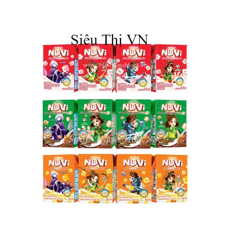 Lốc 4 hộp sữa Nuvi có thạch vị Cam/Dâu/Socola (4 hộp x 110ml)
