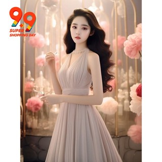 Pháp Hepburn Phong Cách Cao Cấp Tinh Tế Váy Dài Cao Cấp Cảm Giác Nhẹ Nhàng Ngọt Ngào Ôm Hơn Nhìn Ánh Sáng Tím Dây Đầm Nữ