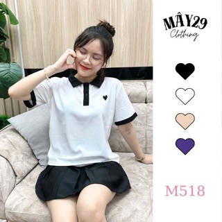 M518 Áo polo nữ thêu trái tim BIGSIZE basic form Hàn. Áo polo Women chất tổ ong 2 da cao cấp thấm hút mồ hôi siêu Top