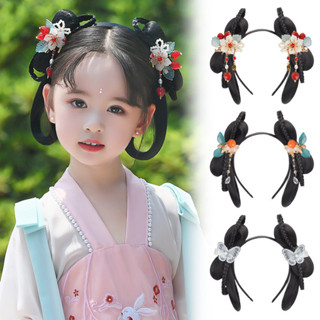 Bé Gái Tóc Giả Bím Tóc Cosplay Hanfu Hiệu Suất Trung Quốc Cổ Phong Cách Trẻ Em Hoa Công Chúa Băng Đô