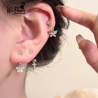  WeFlower 3 Chiếc Thanh Lịch S925 Bạc Pha Lê Chữ Thập Bướm Xuyên Vít Bông Tai Dành Cho Nữ Cô Gái Tiệc Đính Hôn Hoa Bông Tai Bộ Trang Sức 