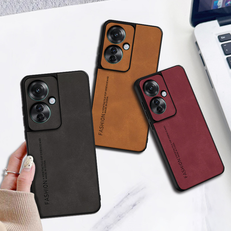 Ốp Lưng Da Cho Điện Thoại OPPO Reno 11F 5G Giả Da Cừu Khung Silicone Chống Sốc