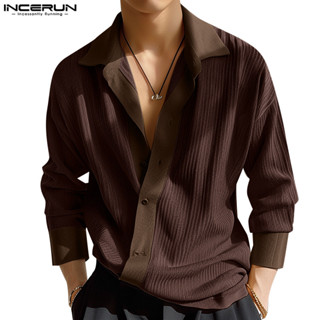  Incerun Nam Hàn Quốc Áo Sơ Mi Dài Tay Khâu Màu 