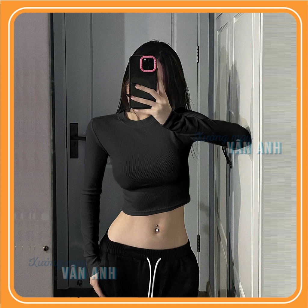 Áo Dài Tay Thun tăm CROPTOP chất co dãn 4 chiều phong cách hàn quốc