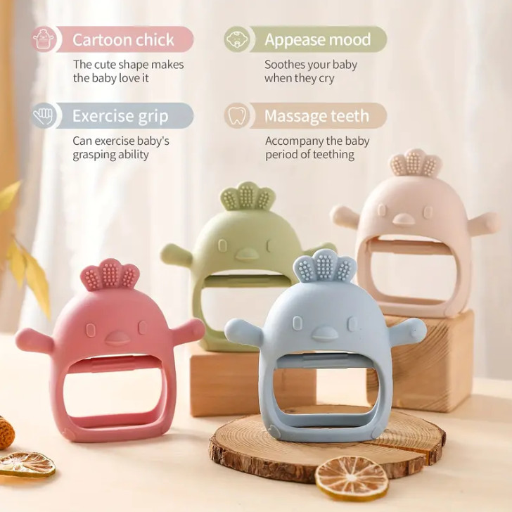 Đồ chơi silicon mọc răng cho bé trên 3 tháng tuổi, chống rơi, đồ chơi nhai cho bé, không chứa BPA (xanh)