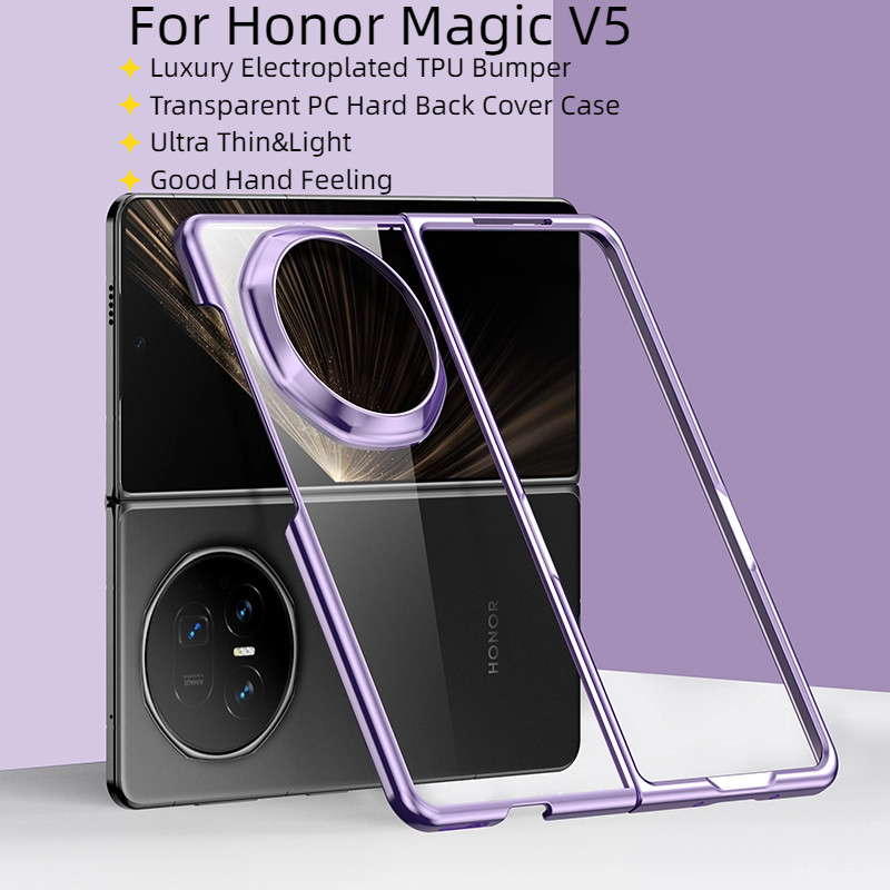 Dành Cho Honor Magic V3 V 3 V5 Ốp Lưng Mạ Điện Sang Trọng Trong Suốt PC Cứng Lật Điện Thoại Vỏ Cho H
