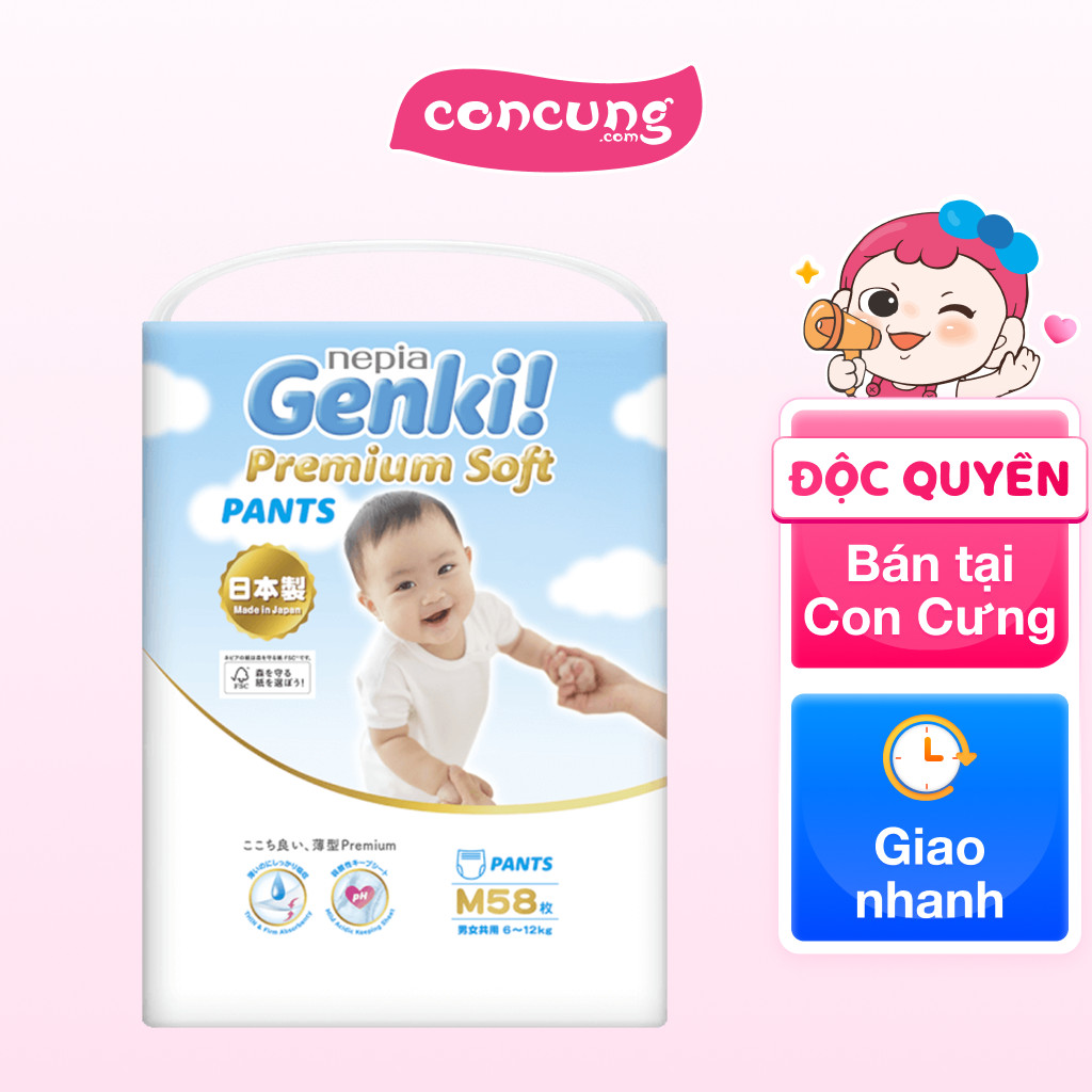 Tã quần Nhật Bản cao cấp Genki (M,58 miếng) - concung