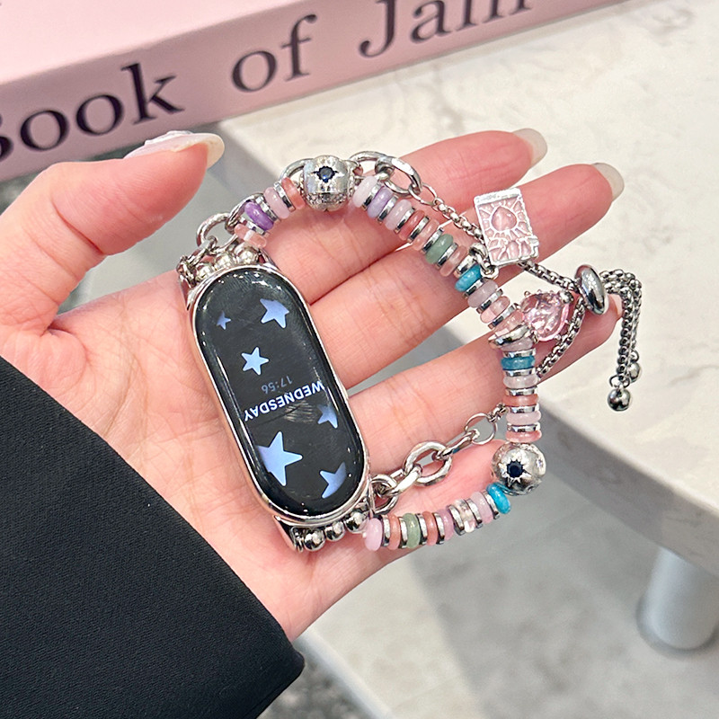 Dây đeo kim loại tinh tế cho Xiaomi Mi Band 10 9 8 Pro 7 6 5 Tarot Card Bead Dây đeo cổ tay có thể t